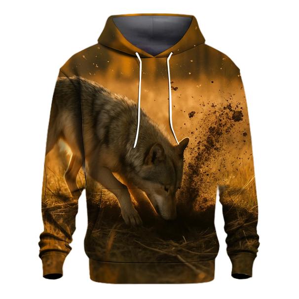 Wolf Digging For Voles In Autumn Meadow printed hoodies