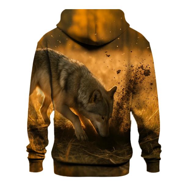 Wolf Digging For Voles In Autumn Meadow printed hoodies