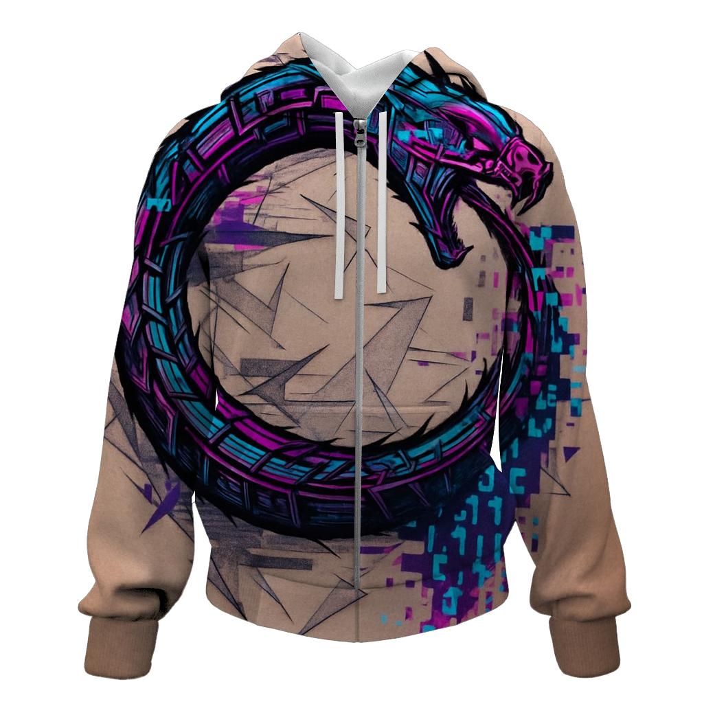 Digital Glitch Neon Ouroboros custom hoodies