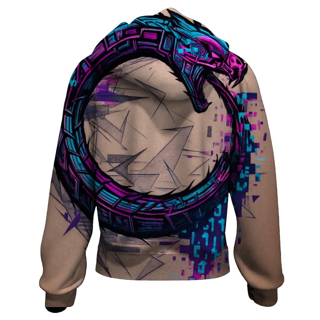 Digital Glitch Neon Ouroboros custom hoodies