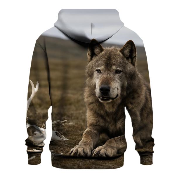 Old Alpha Wolf Resting Near Caribou Bones zip-up hoodies