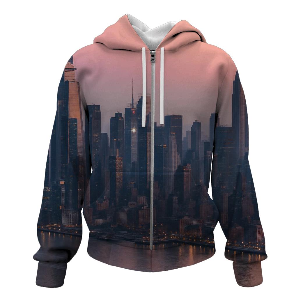 Hudson River Aerial Dawn Over Midtown embroidered hoodies