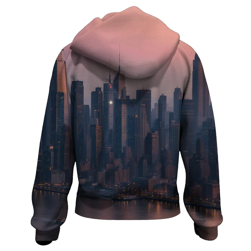 Hudson River Aerial Dawn Over Midtown embroidered hoodies
