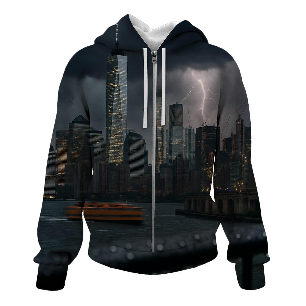 Summer Thunderstorm Rolling Over Lower Manhattan zip-up hoodies