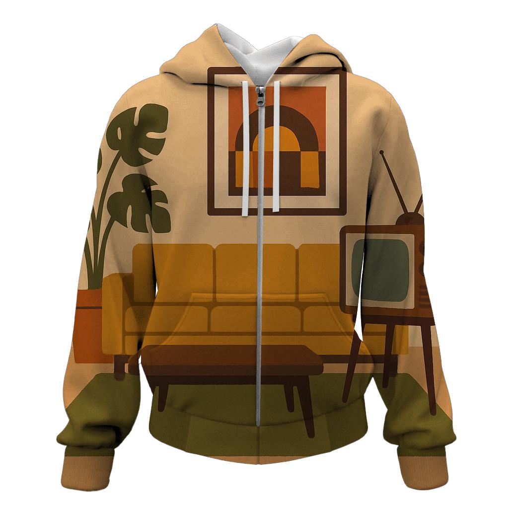 Retro Living Room Chill zip-up hoodies