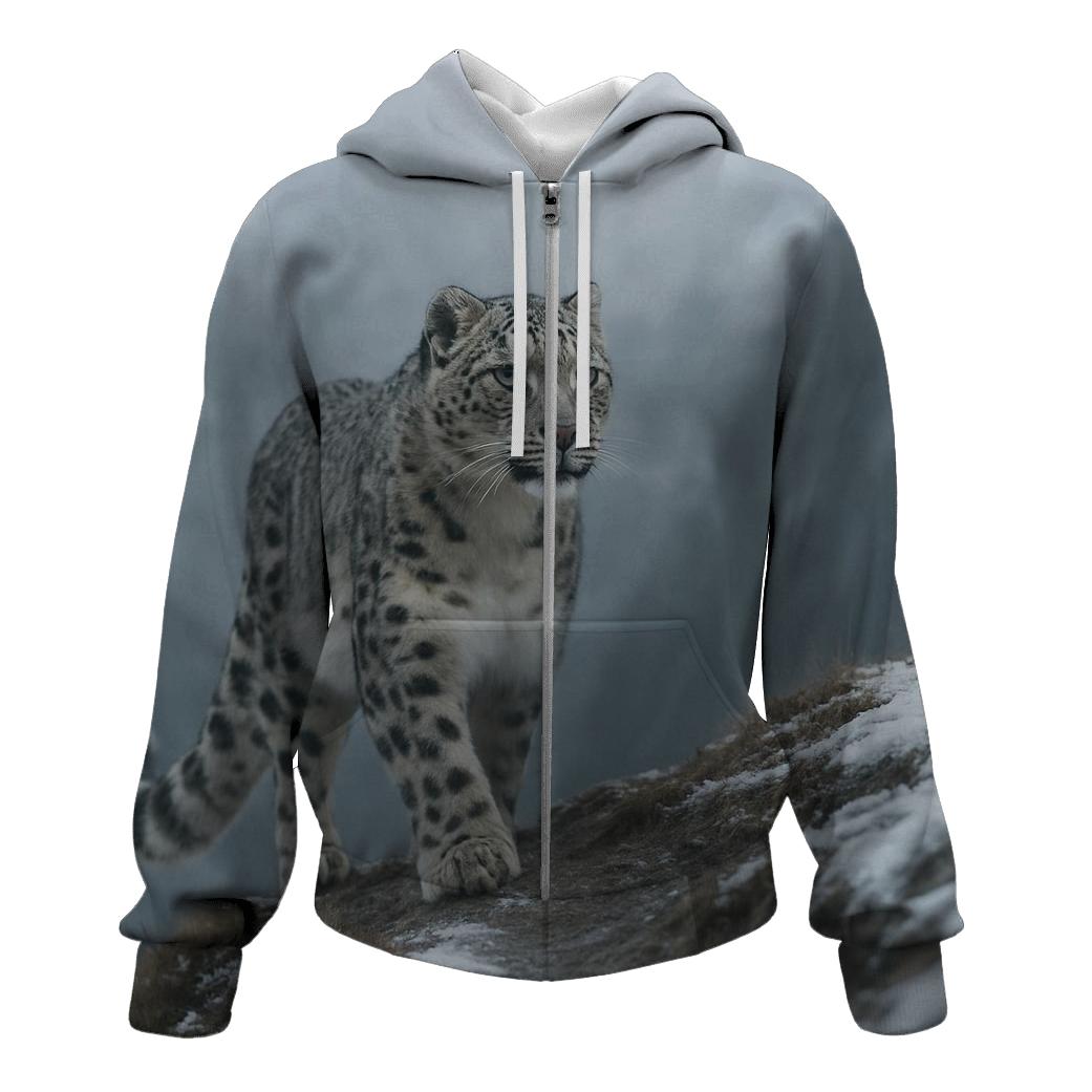 Glacial Ascent Snow Leopard graphic hoodies