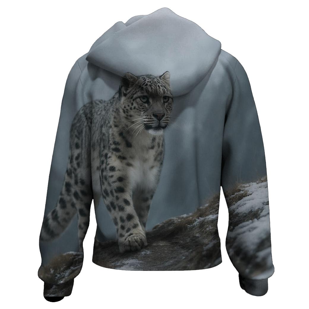Glacial Ascent Snow Leopard graphic hoodies