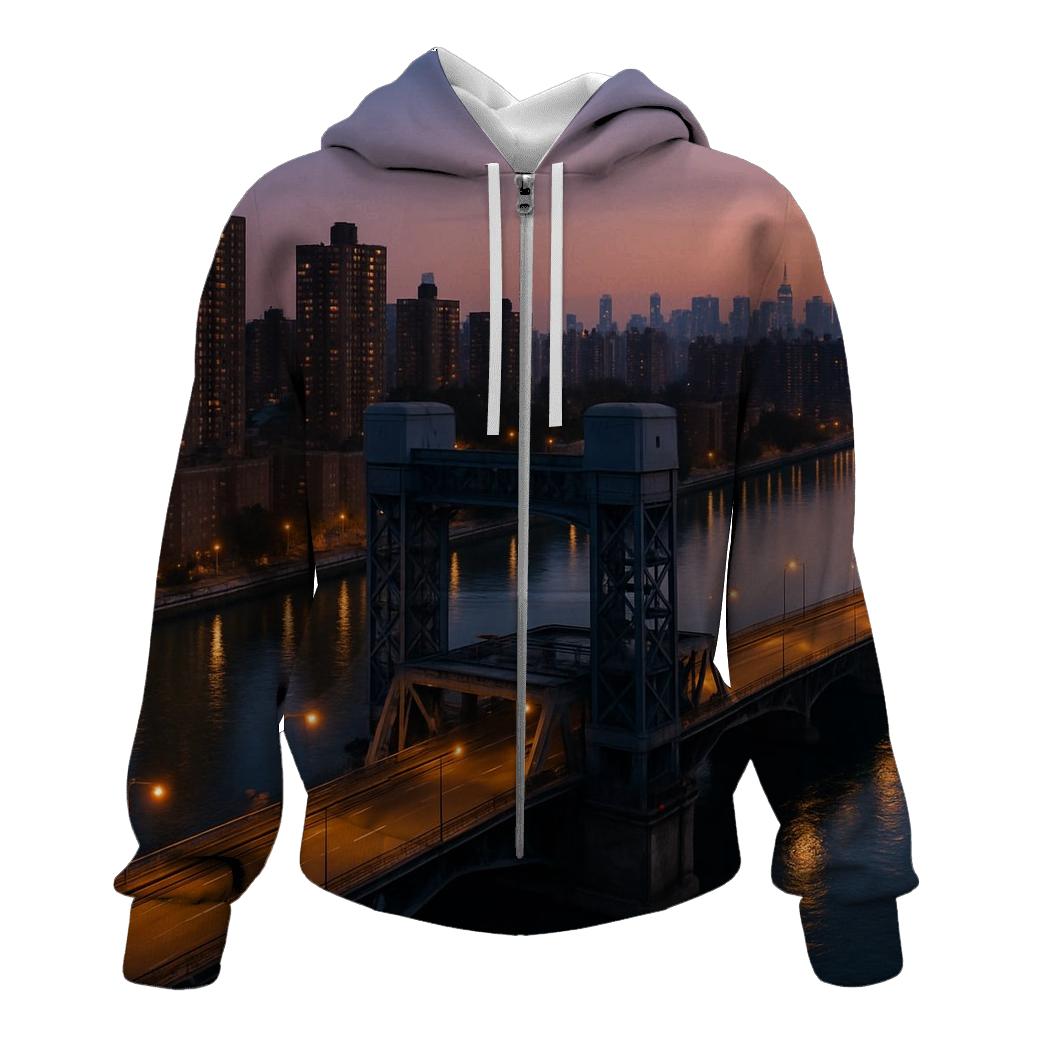 Harlem River Bridge And Uptown Skyline Dusk heavyweight hoodies
