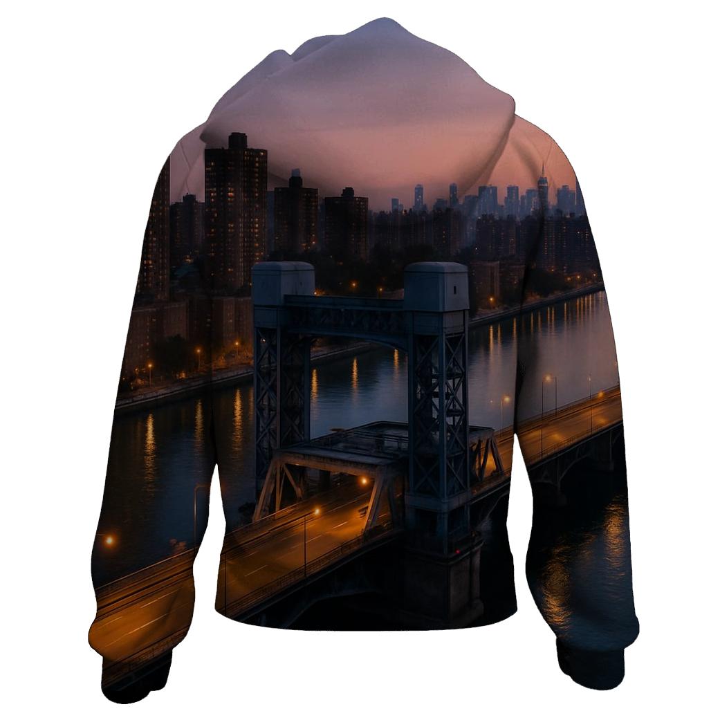Harlem River Bridge And Uptown Skyline Dusk heavyweight hoodies