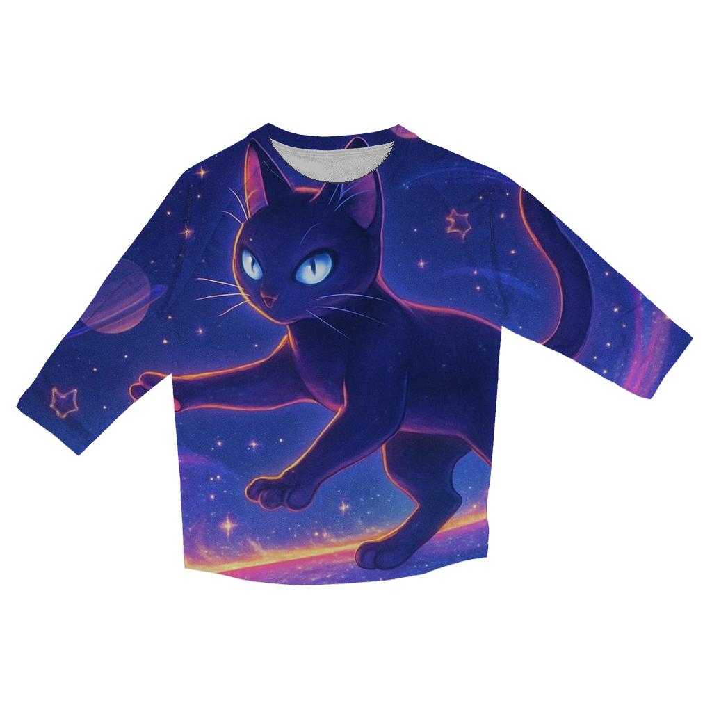 Nebula Drift Cosmic Cat cotton quarter sleeve shirts