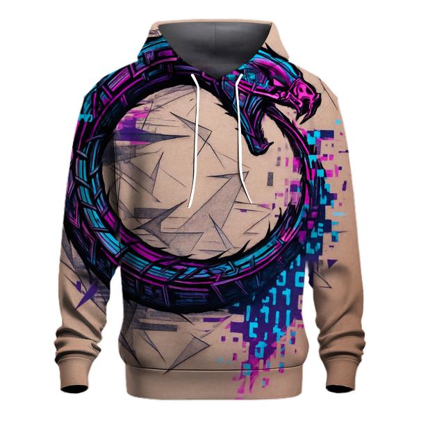 Digital Glitch Neon Ouroboros hoodies fashion
