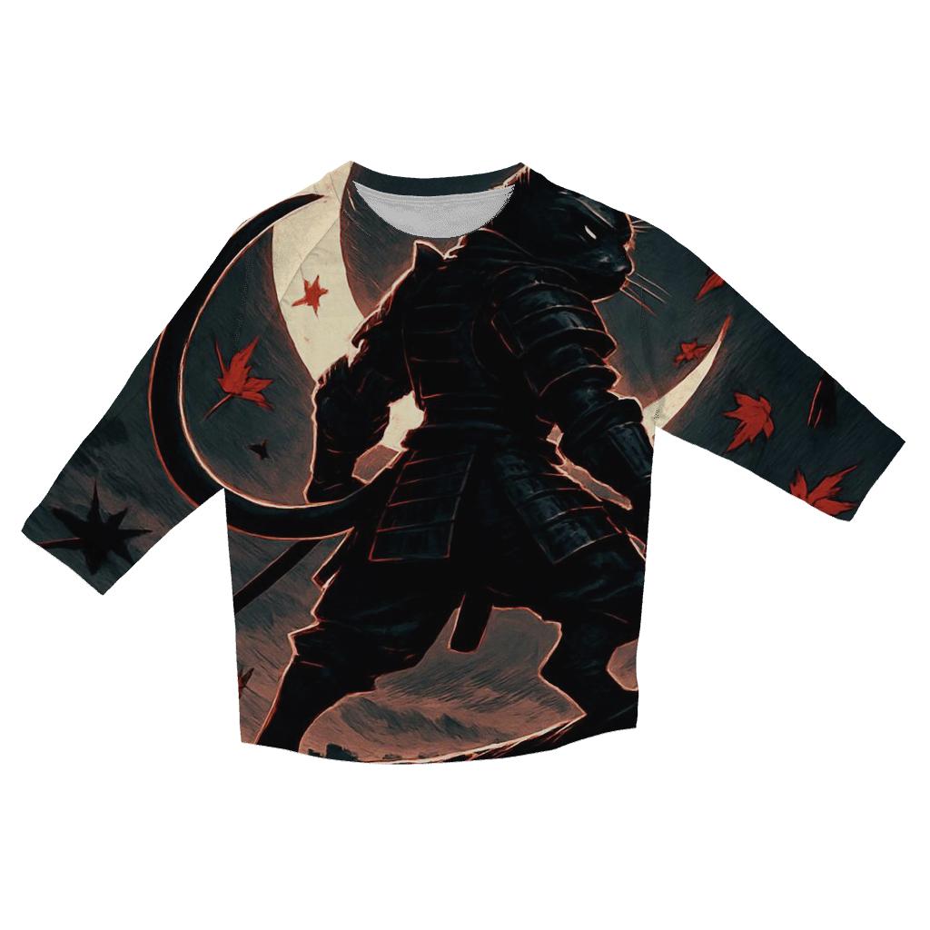 Samurai Moonlight Guardian Cat designer 3/4 sleeve blouses