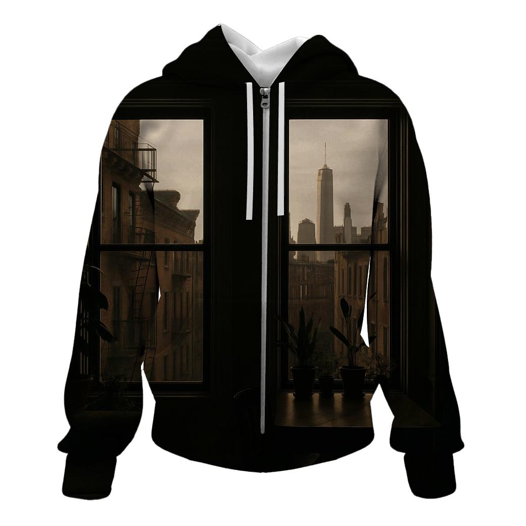 Skyline Framed Through A Brooklyn Brownstone Window hoodie designs