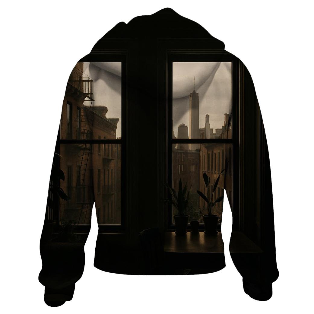 Skyline Framed Through A Brooklyn Brownstone Window hoodie designs
