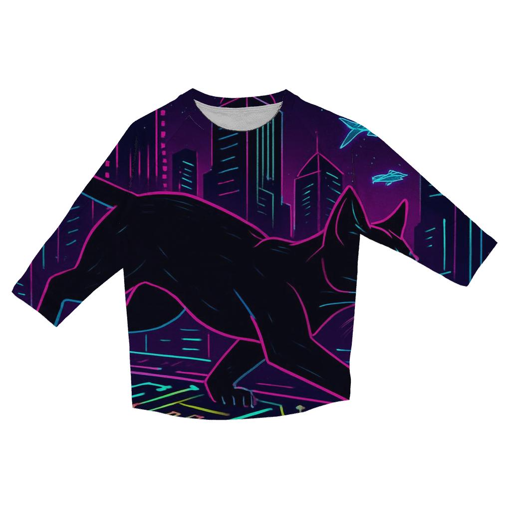Cyberpunk Circuit Runner Cat stylish quarter sleeve tops