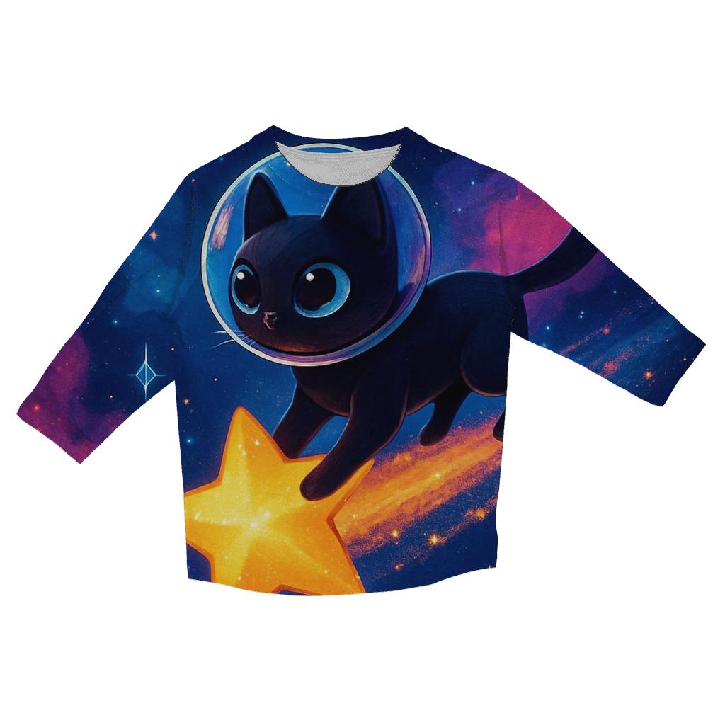 Nebula Navigator Cat printed three quarter sleeve shirts