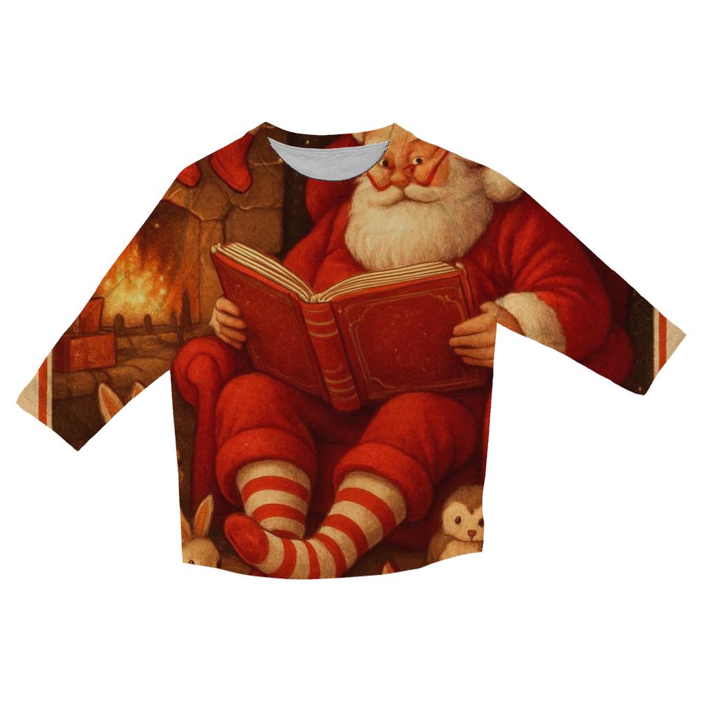 Santa Cozy Reading Nook casual three quarter sleeve shirts