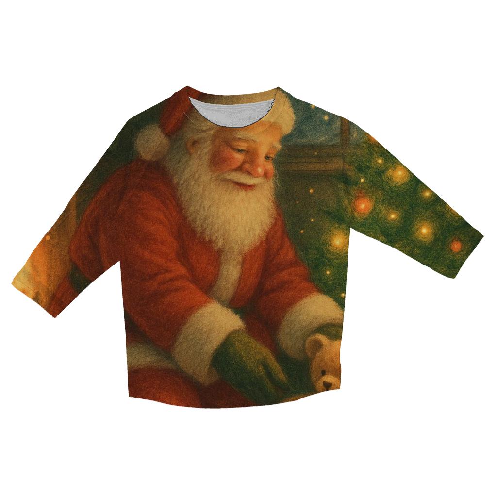 Cozy Storybook Fireplace Santa personalized 3/4 sleeve tees