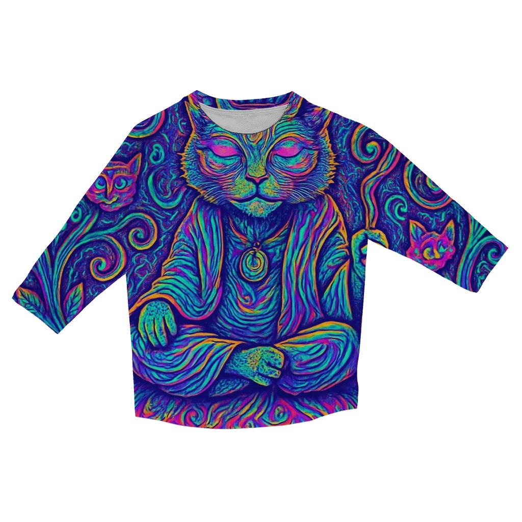 Psychedelic Garden Shaman Cat personalized 3/4 sleeve tees