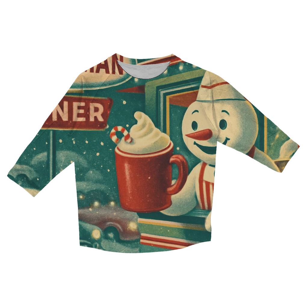 Retro Snowman Roadside Diner designer 3/4 sleeve blouses