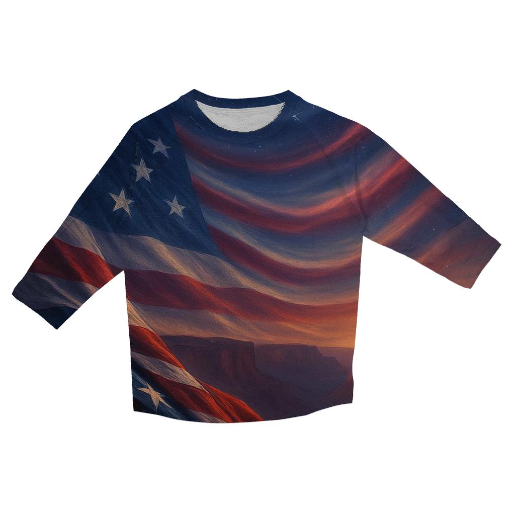 Celestial Stripes Over Canyon Ridge printed three quarter sleeve shirts