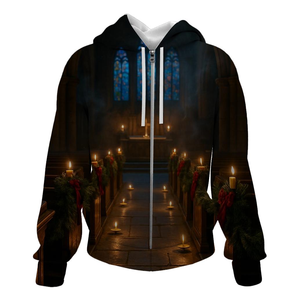 MidnightMassCandlelitAisle embroidered hoodies