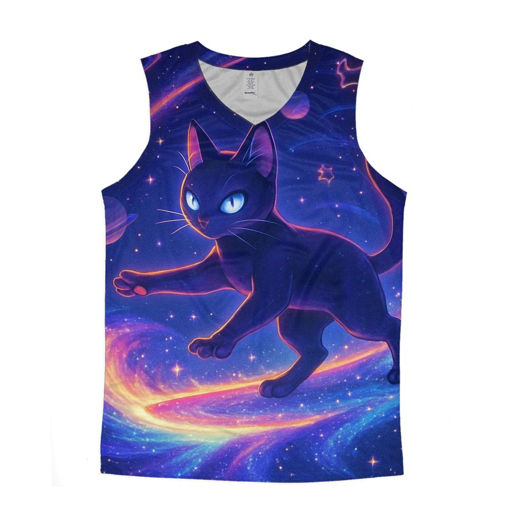 Nebula Drift Cosmic Cat personalized athletic tanks