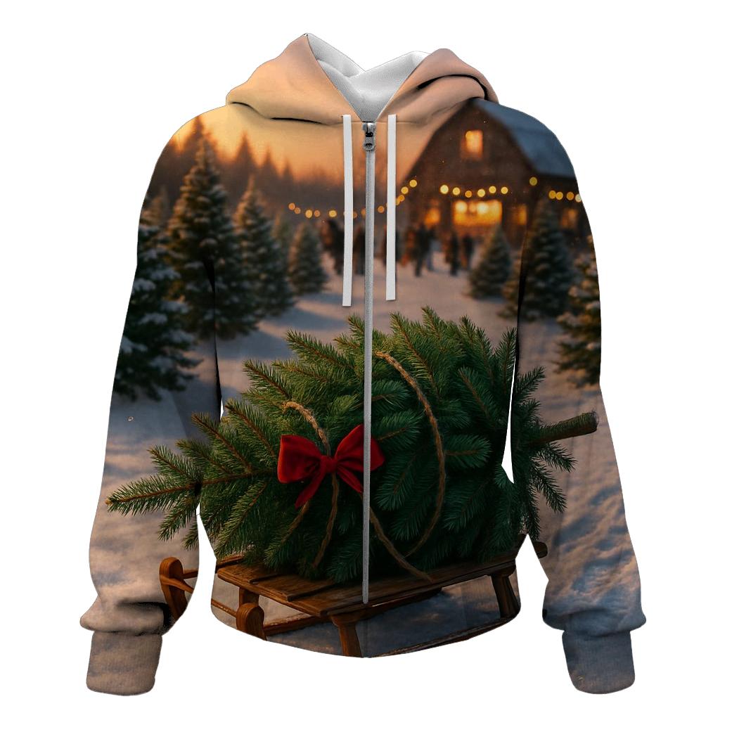 ChristmasTreeFarmGoldenHour embroidered hoodies