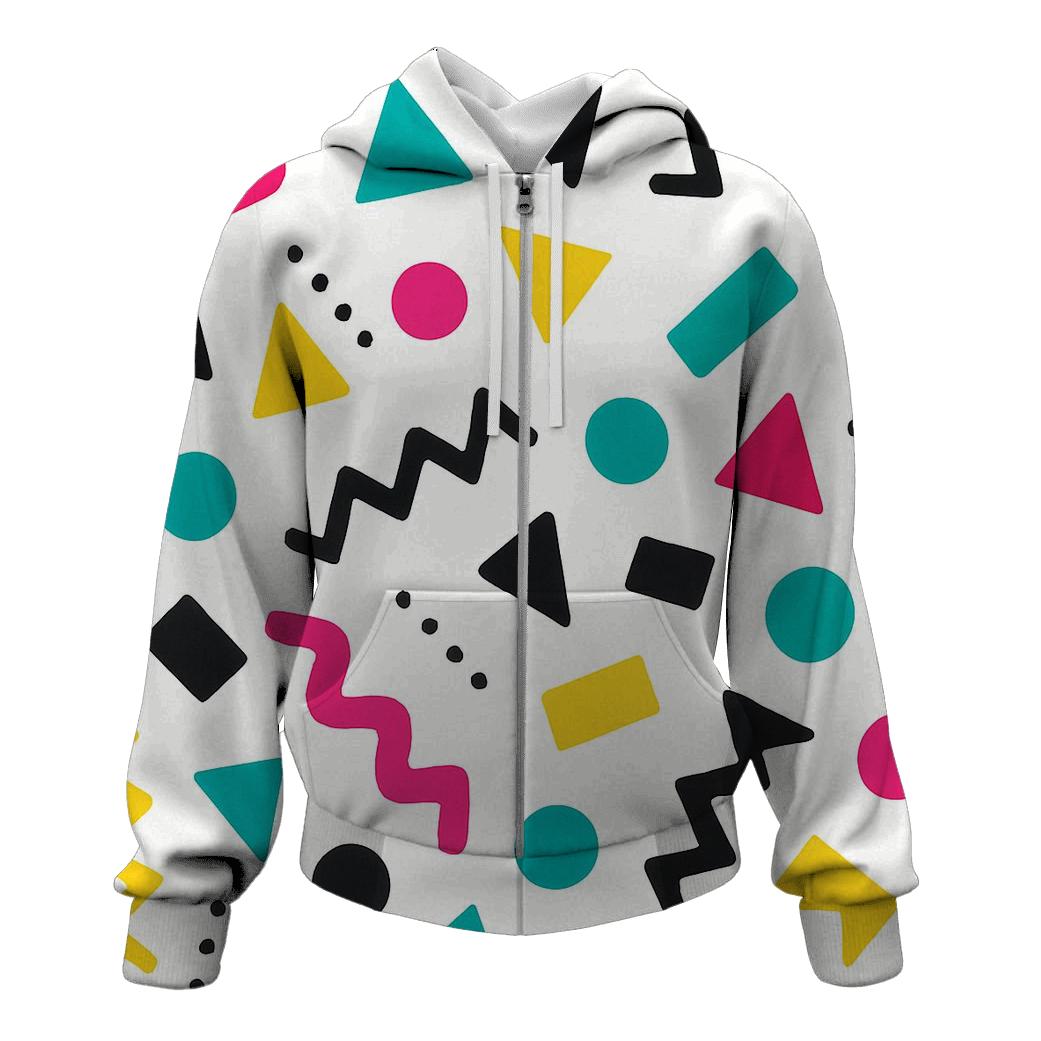 Neon Shuffle Shapes zip-up hoodies