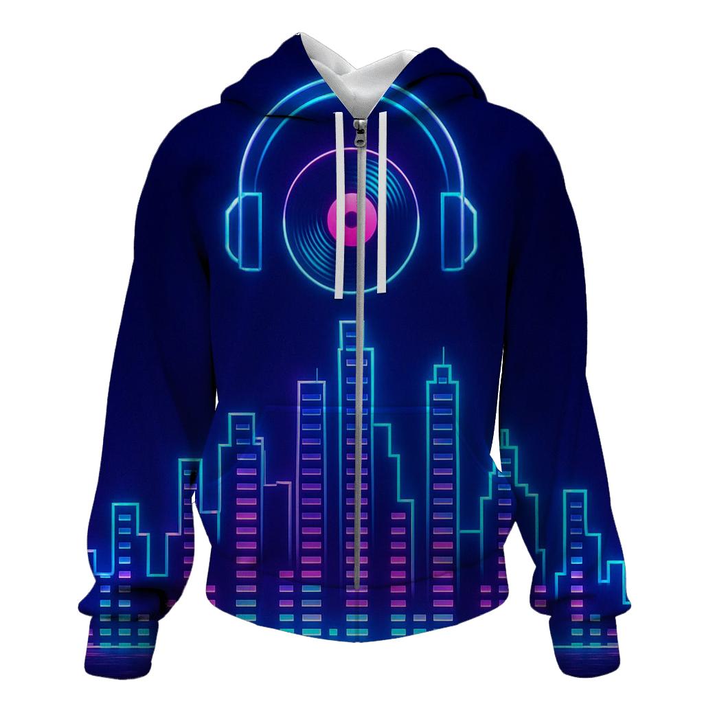 Neon Synth Skyline pullover hoodies