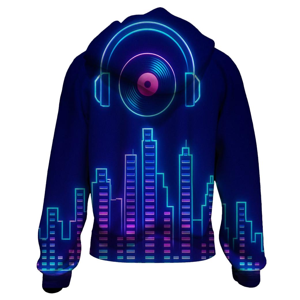 Neon Synth Skyline pullover hoodies