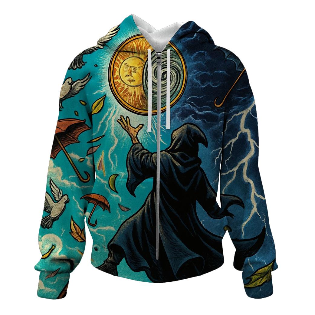 The Coin Flipping Weather Wizard embroidered hoodies