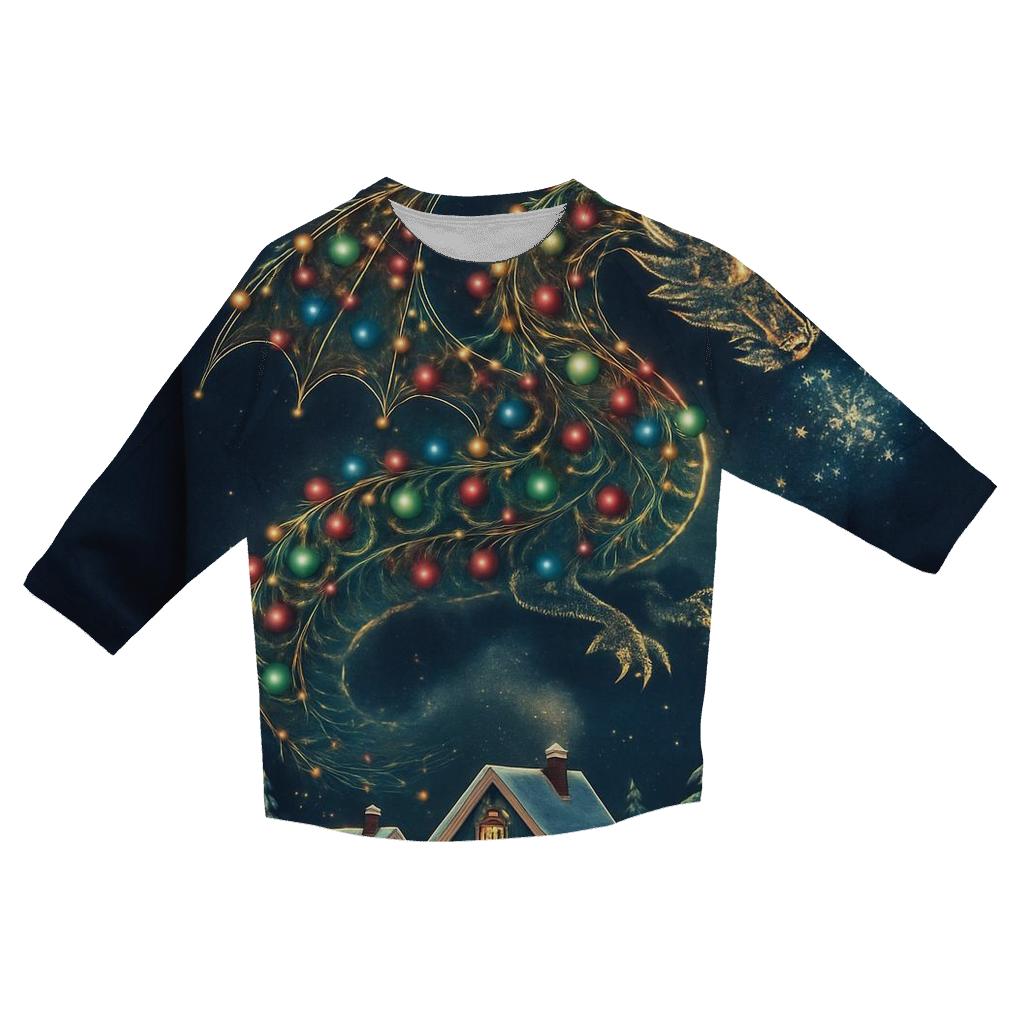 Christmas Light Dragon Over Village trendy 3/4 sleeve tops