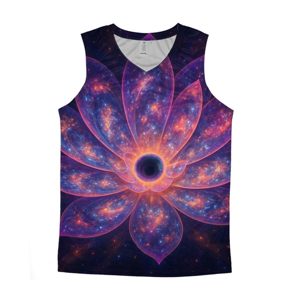 Quantum Lotus Galaxy Bloom graphic print tank tops