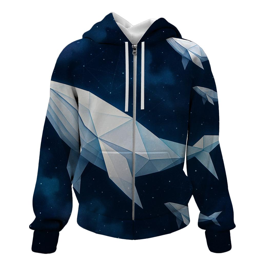 Celestial Origami Whales zip-up hoodies