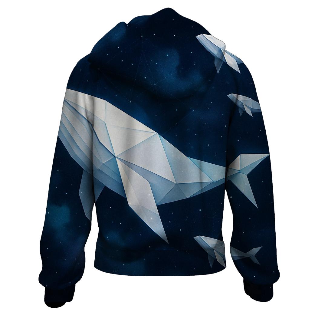 Celestial Origami Whales zip-up hoodies