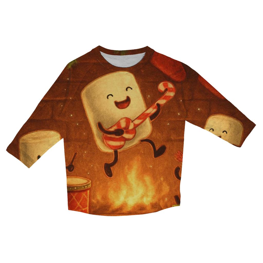 Festive Fireplace Marshmallow Band trendy 3/4 sleeve tops
