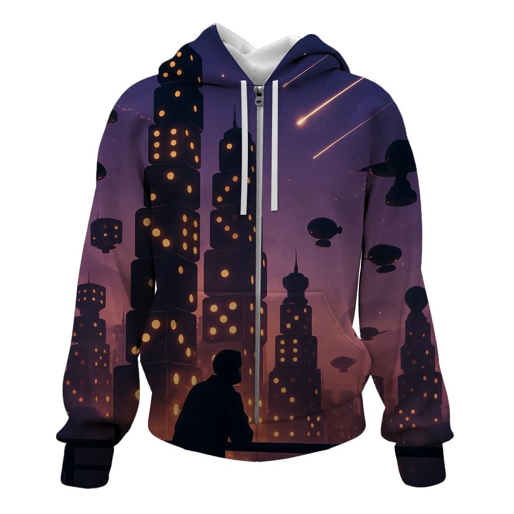 Dice Tower City At Dusk zip-up hoodies