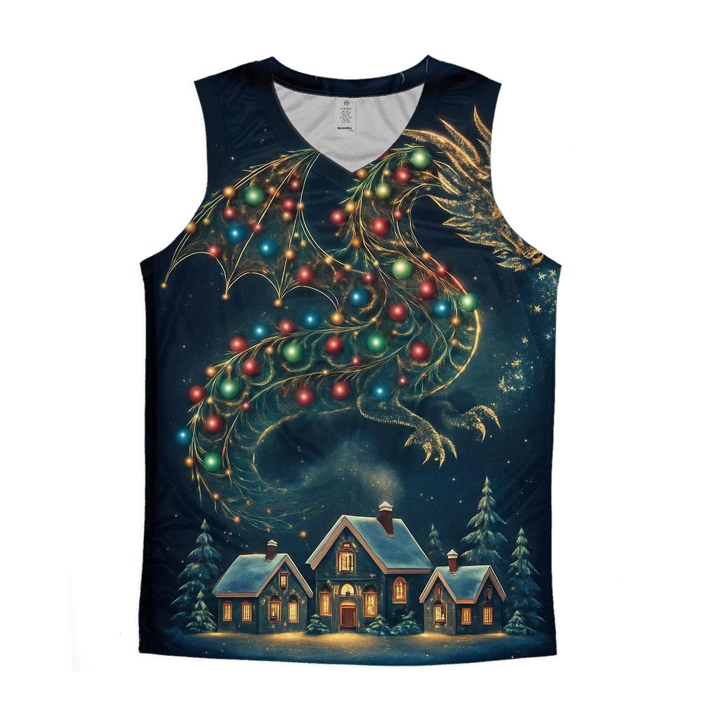 Christmas Light Dragon Over Village casual summer tank tops