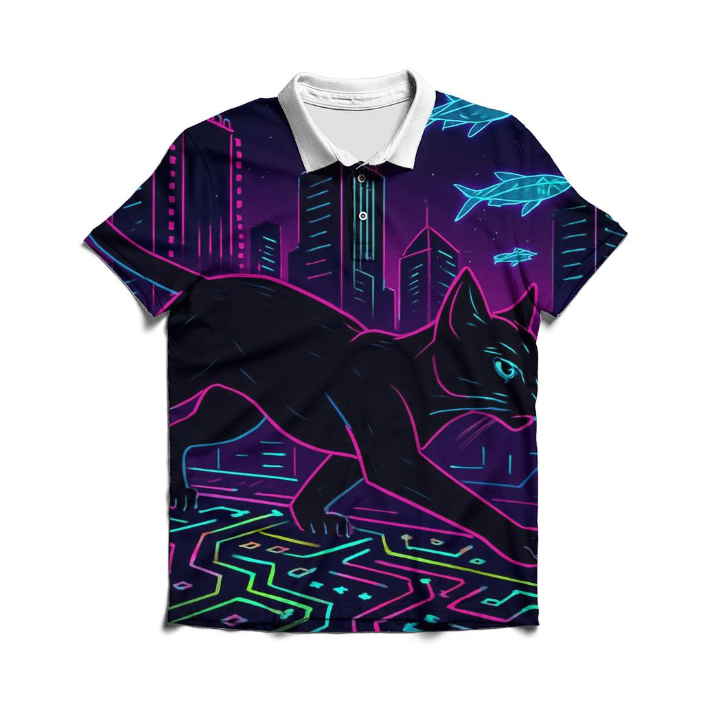 Cyberpunk Circuit Runner Cat personalized polo shirts