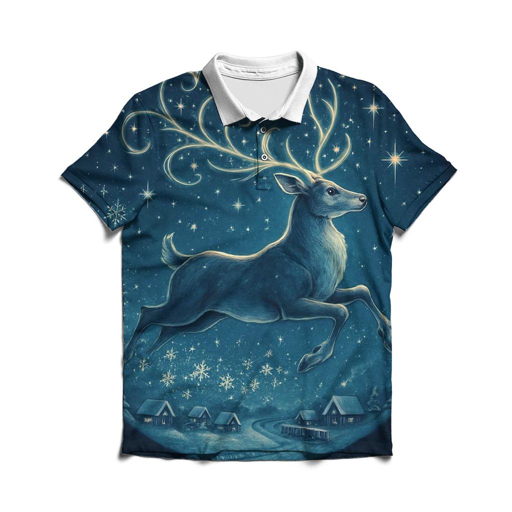 Midnight Reindeer Sky Parade premium cotton polo shirts