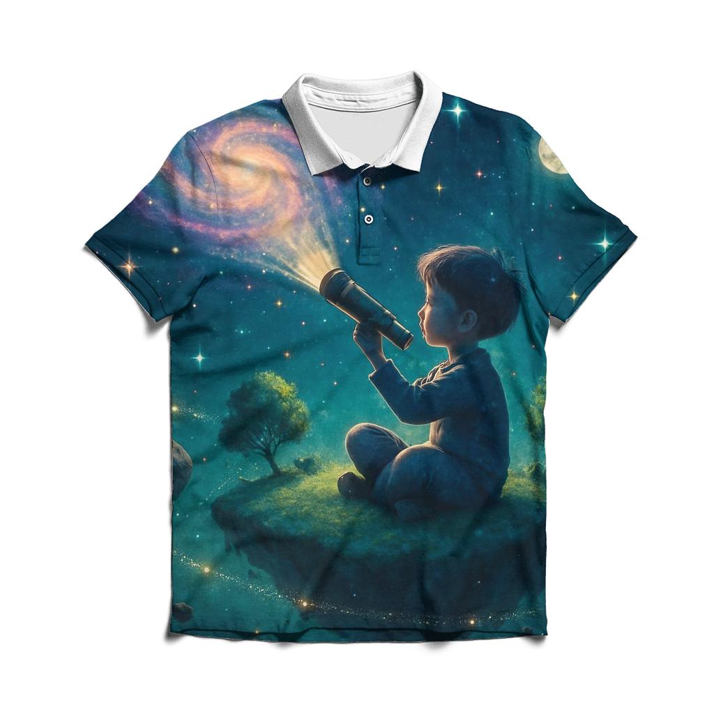 Stargazer Child On The Floating Island embroidered polo tops