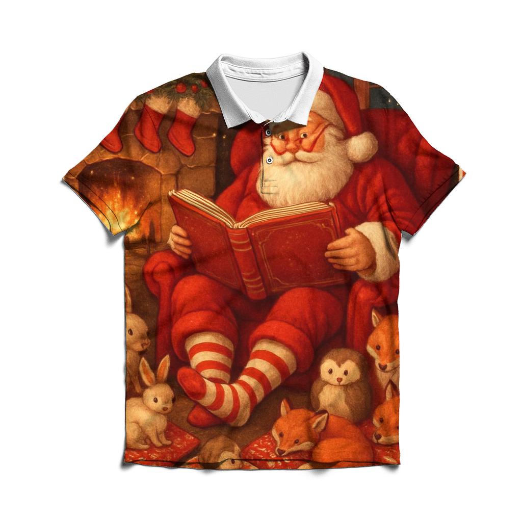 Santa Cozy Reading Nook branded logo polo shirts