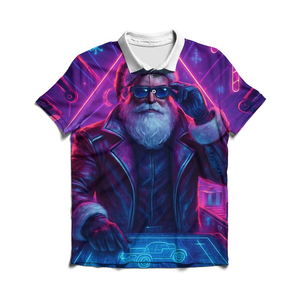 Workshop Synthwave Santa branded logo polo shirts