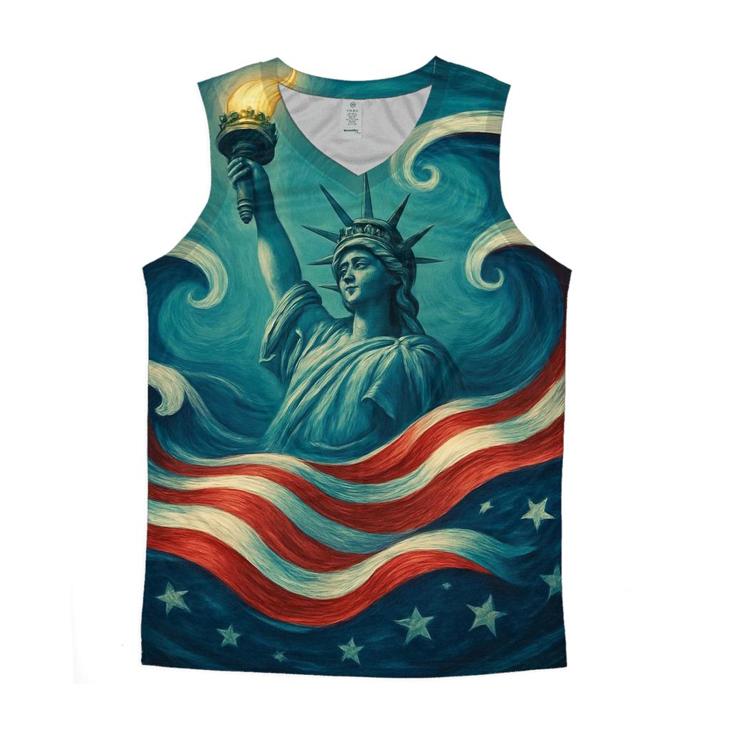 Liberty Rising Through Ocean Waves trendy fitted tank tops