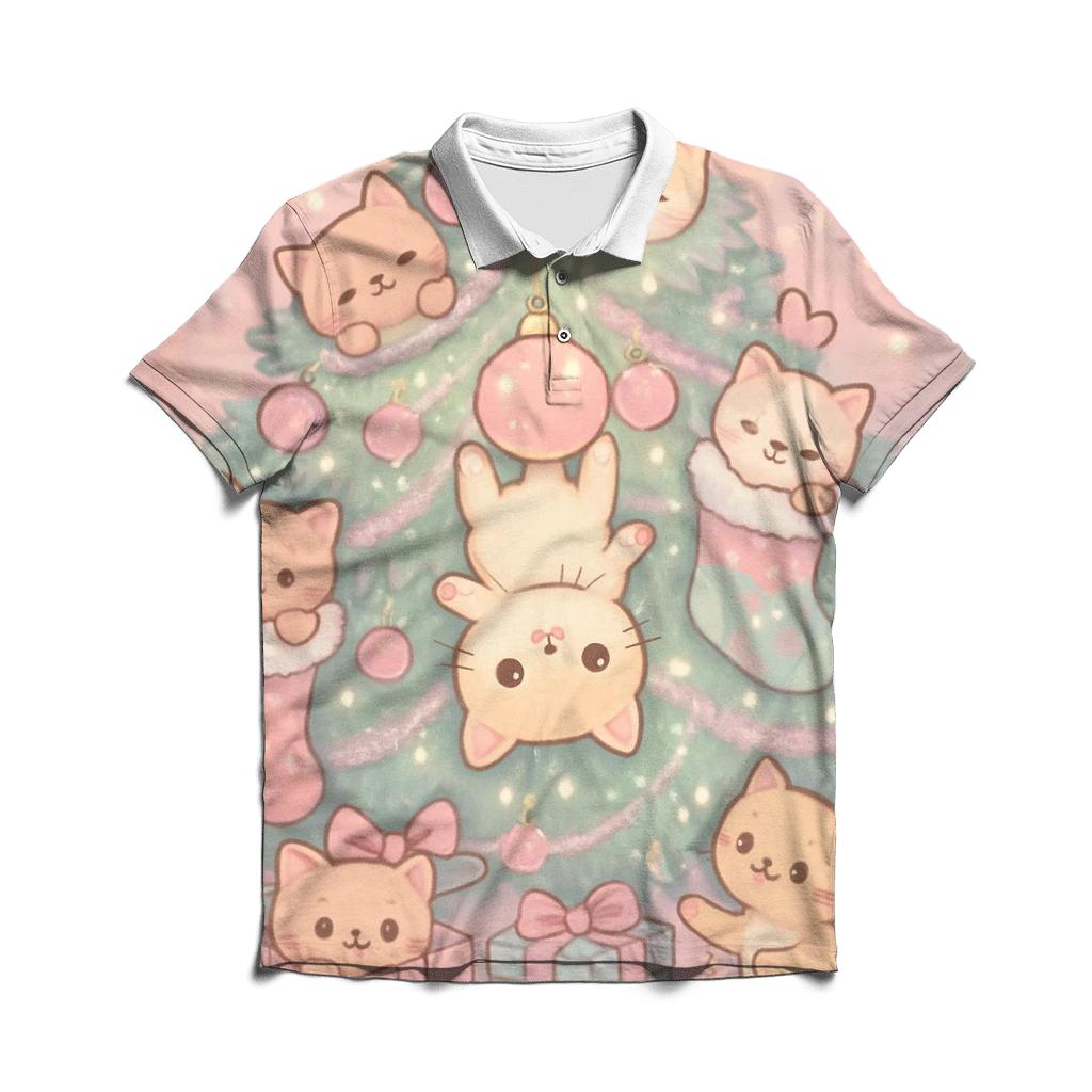 Kawaii Christmas Cat Tree Takeover stylish collar polo tees