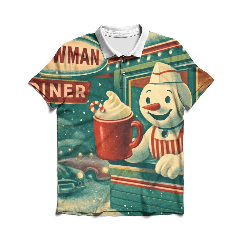 Retro Snowman Roadside Diner premium cotton polo shirts