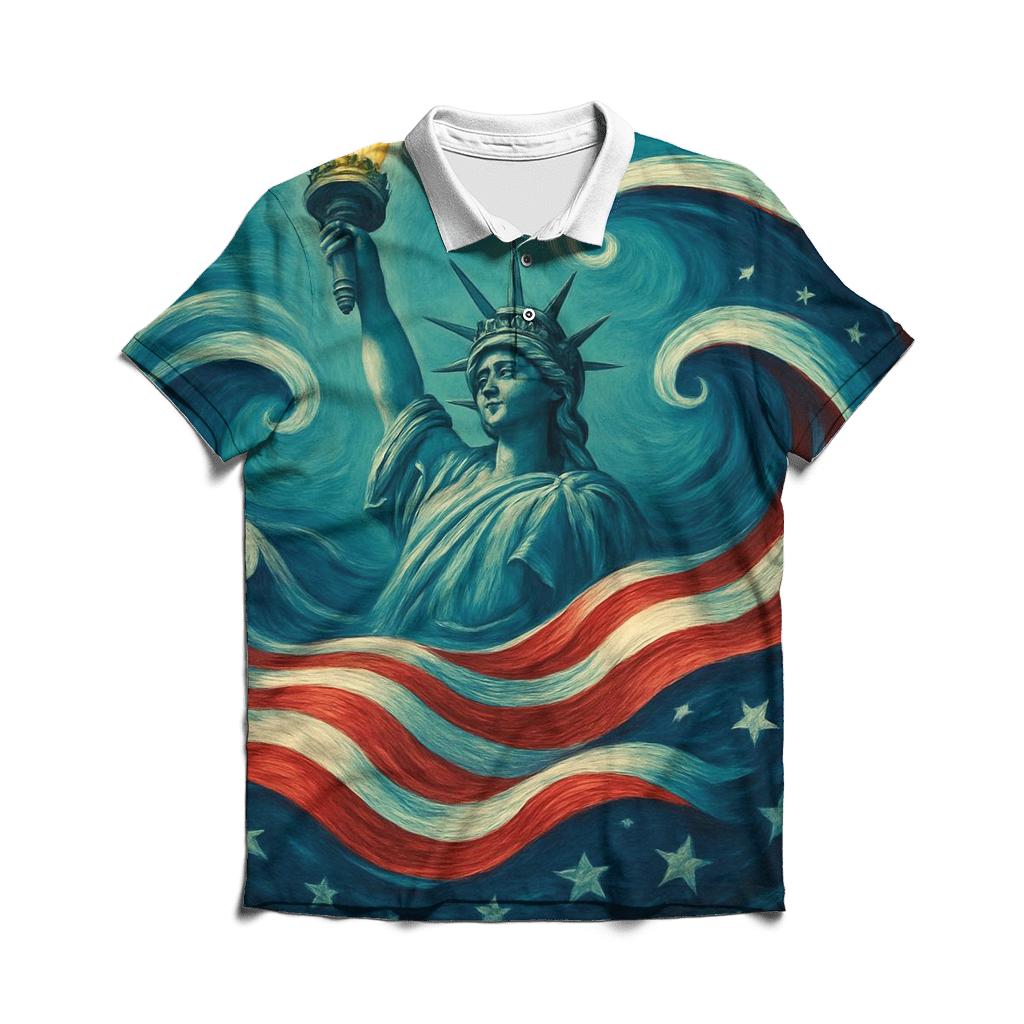 Liberty Rising Through Ocean Waves personalized polo shirts