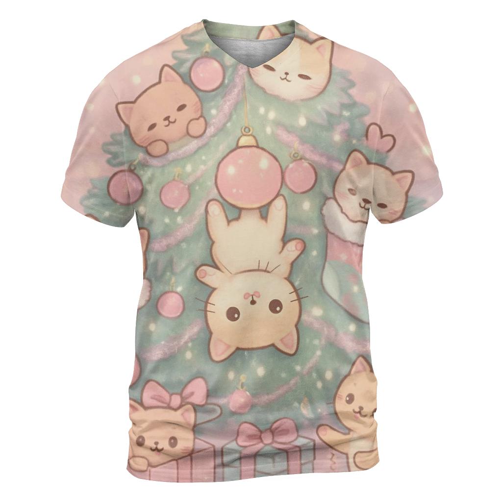 Kawaii Christmas Cat Tree Takeover creative print fashion shirts