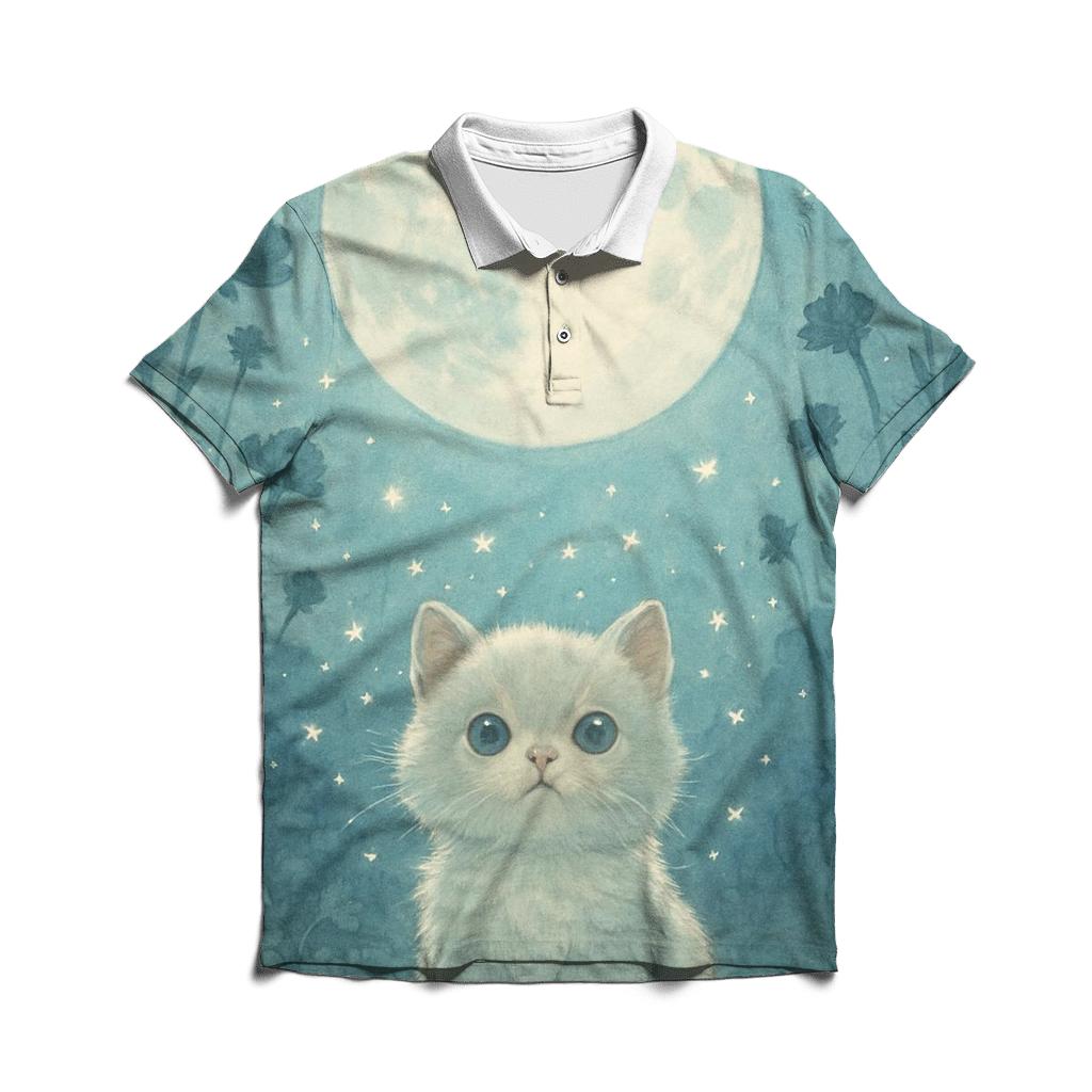 Moonlit Garden Stargazer Kitten premium cotton polo shirts